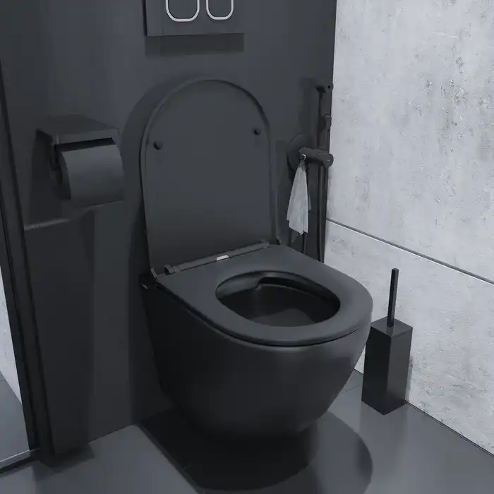 Унитаз подвесной IDDIS Blanco BLAR3BMi25 безободковый, с сиденьем микролифт Черный матовый фото 7