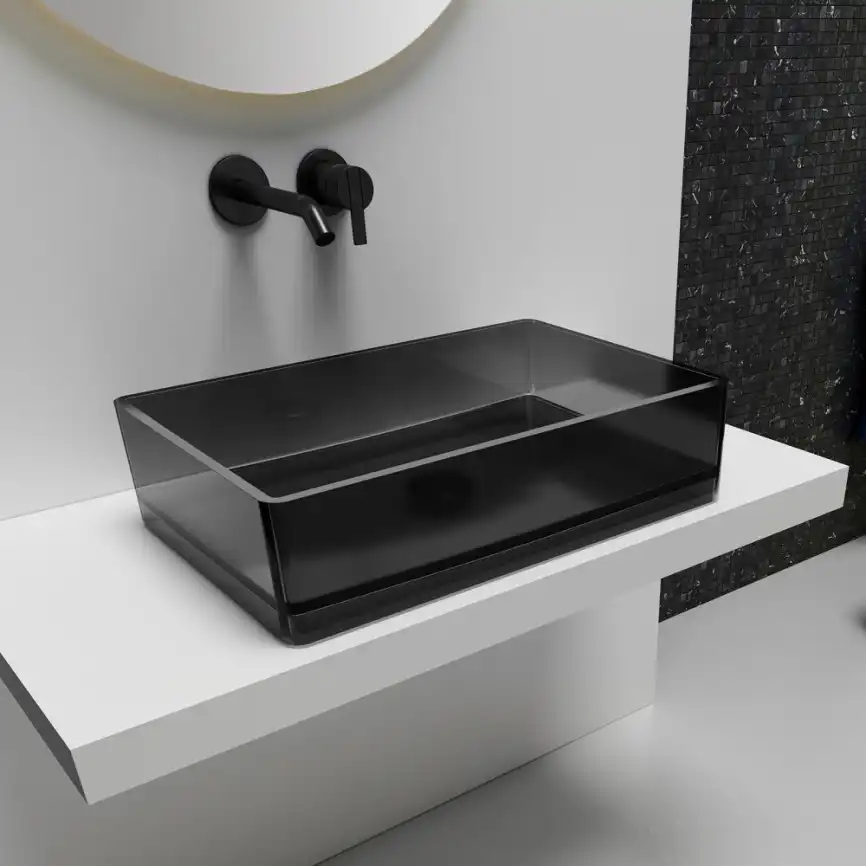 Раковина накладная ABBER KRISTALL 60х40х15 AT2803Onyx, прямоугольная, черная фото 1