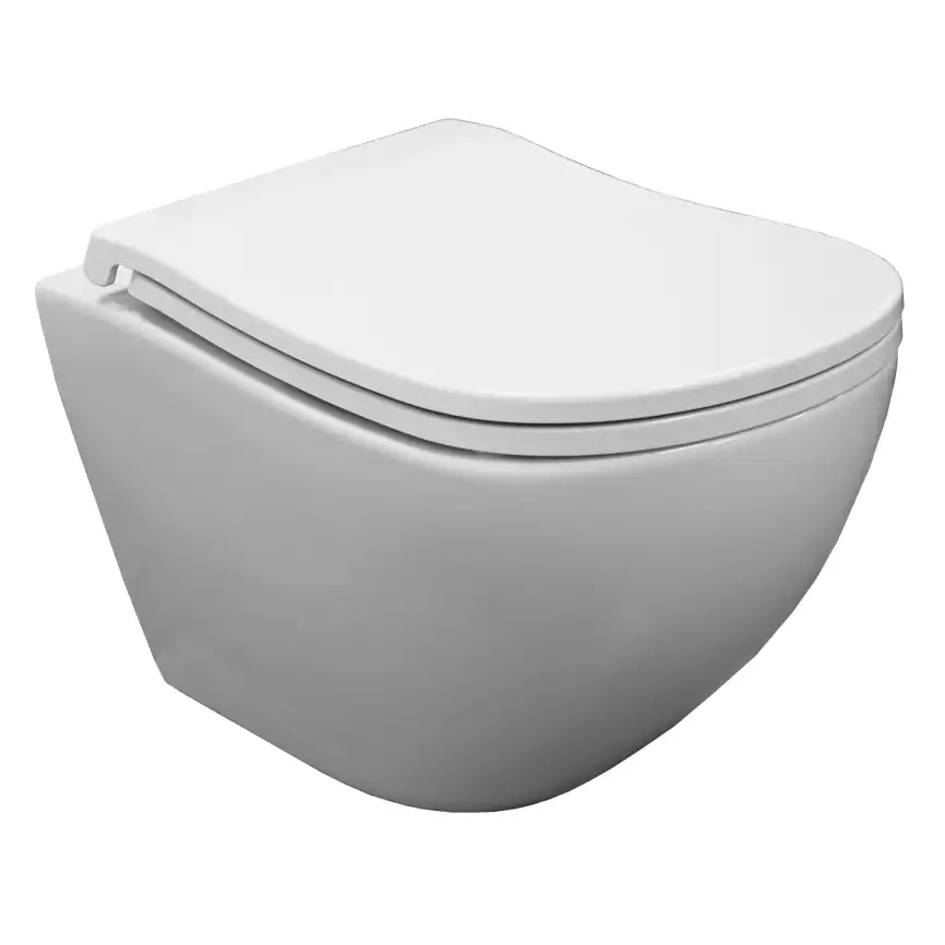 Подвесной унитаз Azario Etera AZ-118E-UQ3 безободковый, смыв Торнадо, в комплекте с сидением микролифт, Белый глянцевый фото 2
