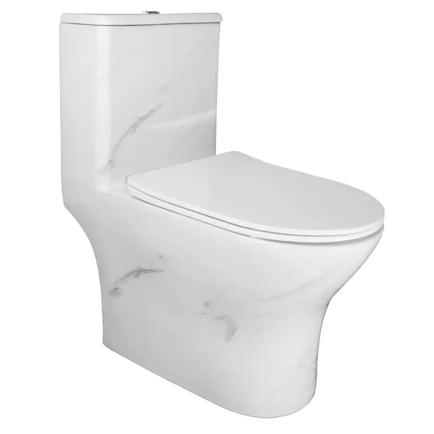 Унитаз-моноблок Azario Terni AZ-8618M безободковый, в комплекте с сиденьем микролифт, Белый мрамор фото 1