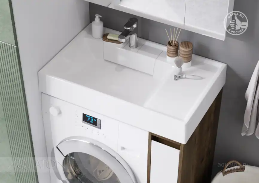 Тумба под раковину Aquaton Лондри 80 под стиральную машину без фасада 1A267101LHDR0 напольная цвет, дуб рустикальный фото 11