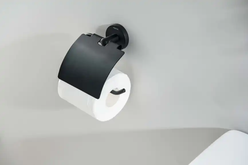 Держатель туалетной бумаги Aquatek Оберон AQ4209MB с крышкой, Черный матовый фото 3