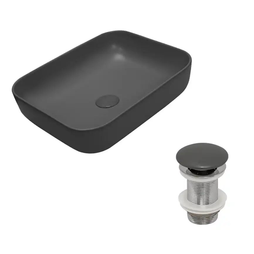 Раковина AVS Розали 50x39 темно-серая матовая с донным клапаном фото 1