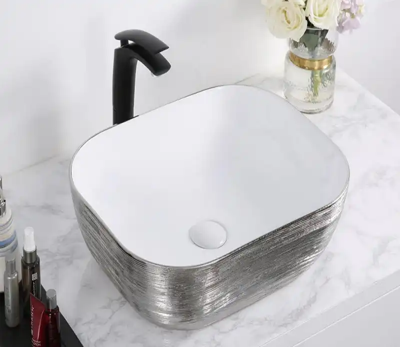 Раковина накладная CeramaLux 460х330х130 D1333H131, цвет Белый / Серый фото 1