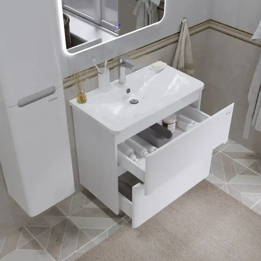 Тумба под раковину Grossman Адель-Норма 80 напольная, белая глянцевая (108023) фото 4