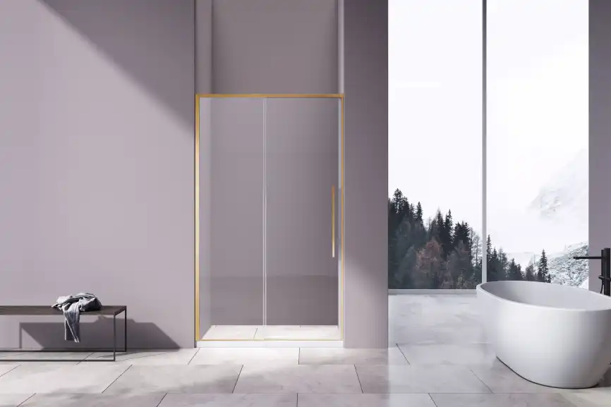 Душевая дверь Vincea Slim-N 140 VDS-4SN140CLG, раздвижная, профиль брашированное золото, стекло прозрачное фото 2