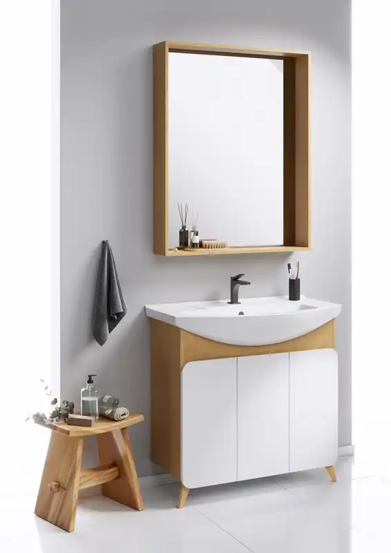 Тумба с раковиной напольная Aqwella Basic 80 см, BAS0108DZ, цвет Дуб золотой фото 2