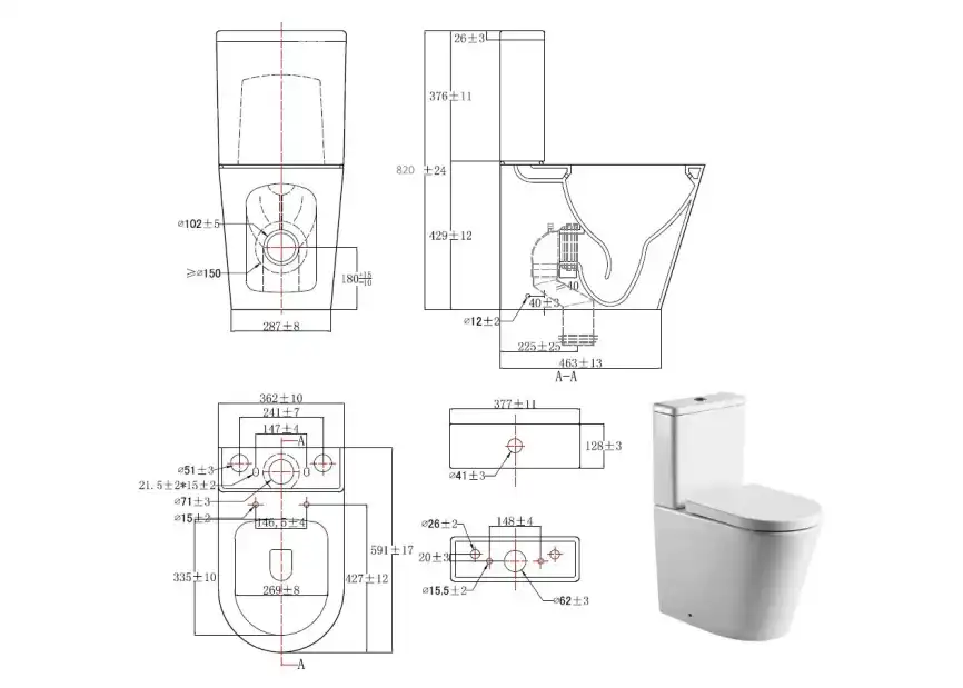 Унитаз-компакт напольный Aquatek ОБЕРОН безободковый с бачком AQ1273S-00 591*362*820, горизонтальный выпуск,тонкое сиденье микролифт фото 2