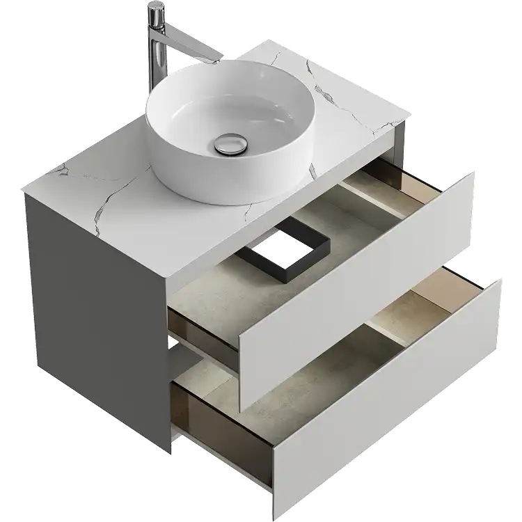 Тумба с раковиной подвесная Aqwella Geometria 80 GE01082ST+STG814X476MW, со столешницей мрамор белый, цвет серый туман фото 2