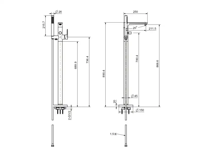 Напольный смеситель для ванны Aquatek Ника AQ1845MB, Черный матовый фото 2