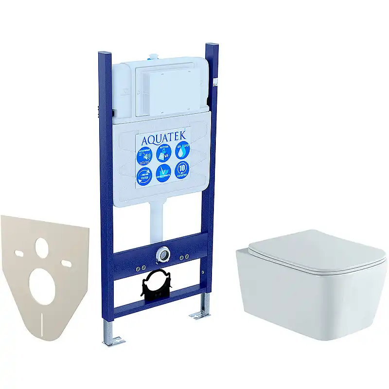 Унитаз с инсталляцией SET AQUATEK ЛИБРА N-14 cm с сиденьем микролифт без клавиши смыва фото 1