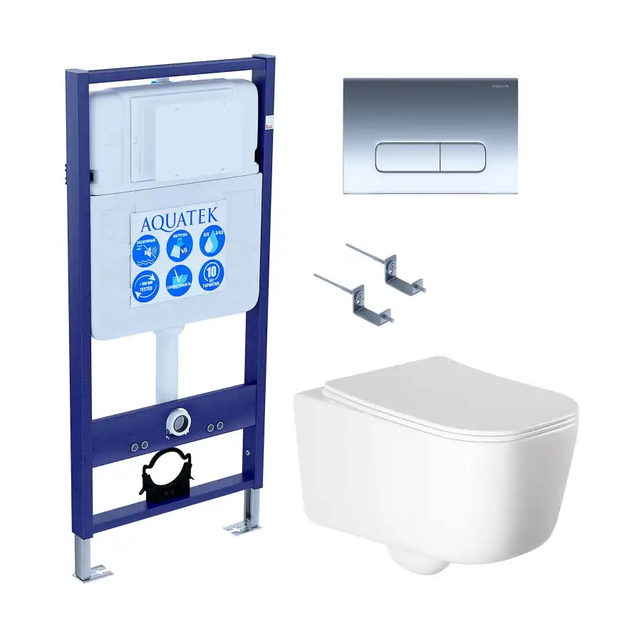 Унитаз с инсталляцией Aquatek Лугано SET AQUATEK ЛУГАНО-017 4в1 с сиденьем Микролифт и черной клавишей смыва фото 1