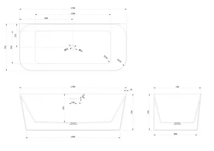 Ванна  Abber Stein 170х75 AS9617 из искусственного камня, Белая матовая фото 4