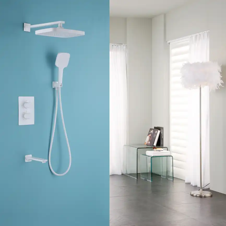 Душевая система ABBER Weiss Insel AF8050W скрытого монтажа с изливом, термостат, белый фото 2