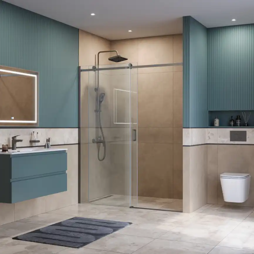 Душевая дверь BelBagno SOFT_CLOSE-2-BF-1-160-C-GM стекло прозрачное, профиль Оружейная сталь фото 9