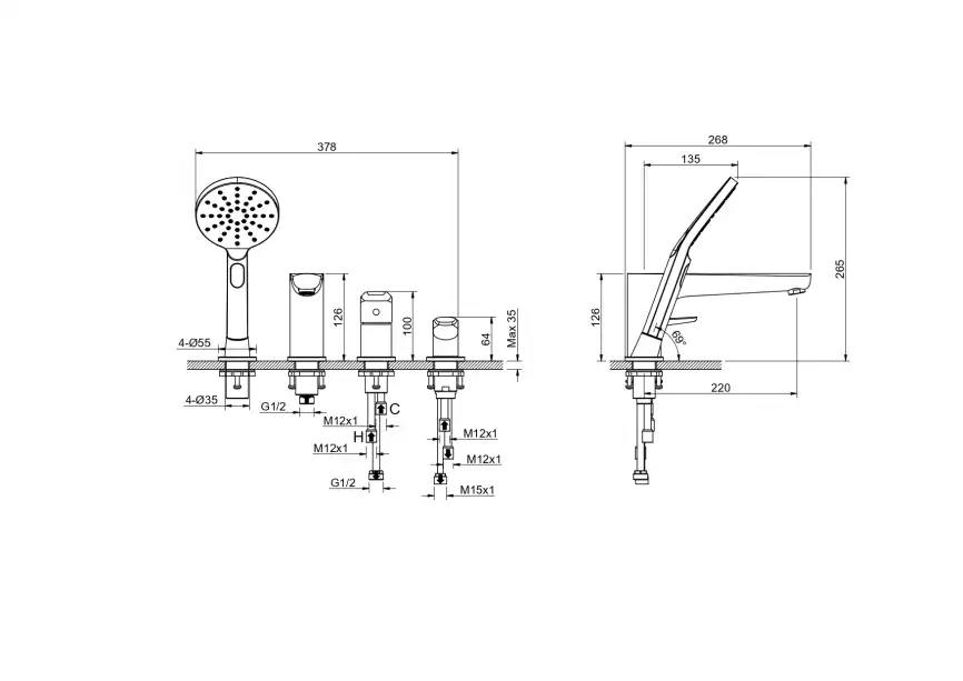 Смеситель на борт ванны Aquatek Бетта AQ1148BGM, Оружейная сталь фото 3