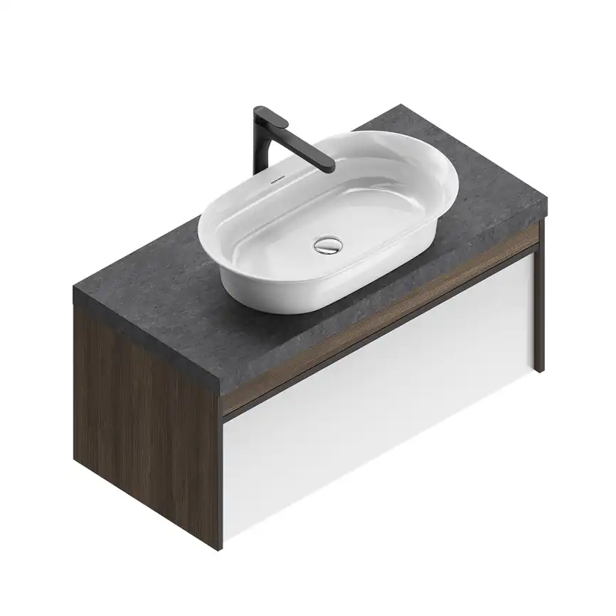 Тумба под раковину Kerama Marazzi MODULA 100 см, MO.100.1+1\AR подвесная, Арабика / Белый глянцевый фото 2