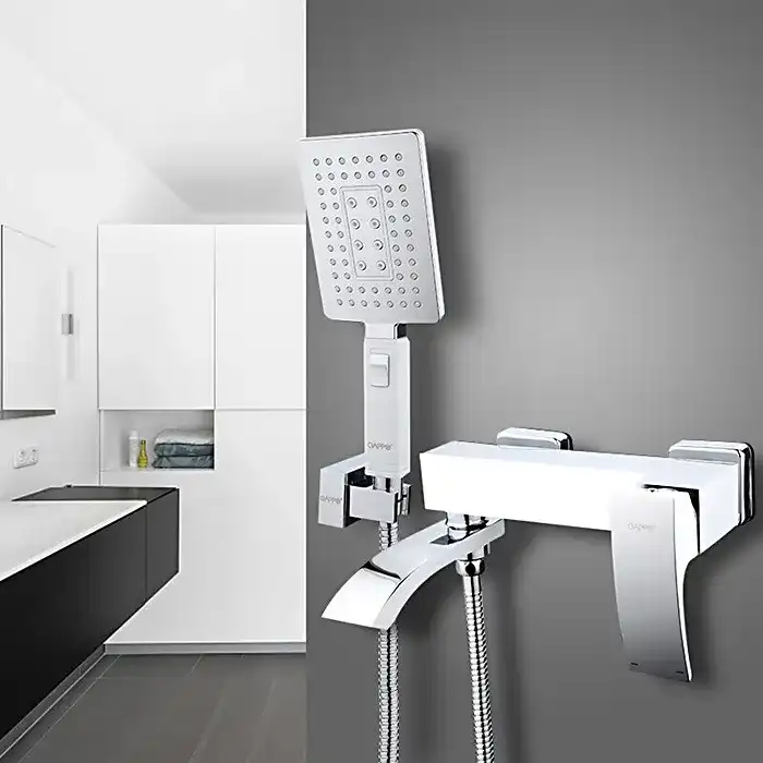 Смеситель для ванны Gappo G3207-8 с коротким изливом, Хром / Белый фото 1