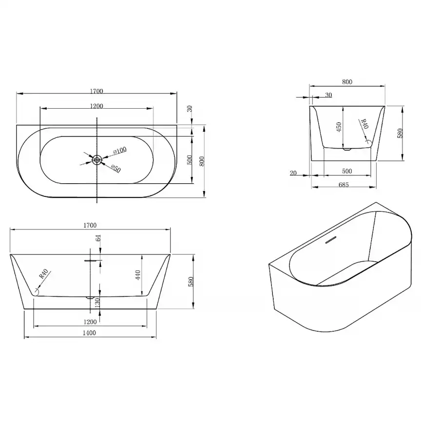 Акриловая ванна Azario MELADO 170х80 AZ-7005-17W, Пристенная фото 8