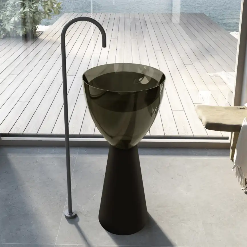 Раковина напольная ABBER KRISTALL 45х45х90 AT2703Black-Vesuvian, круглая, черный/оливковый фото 1