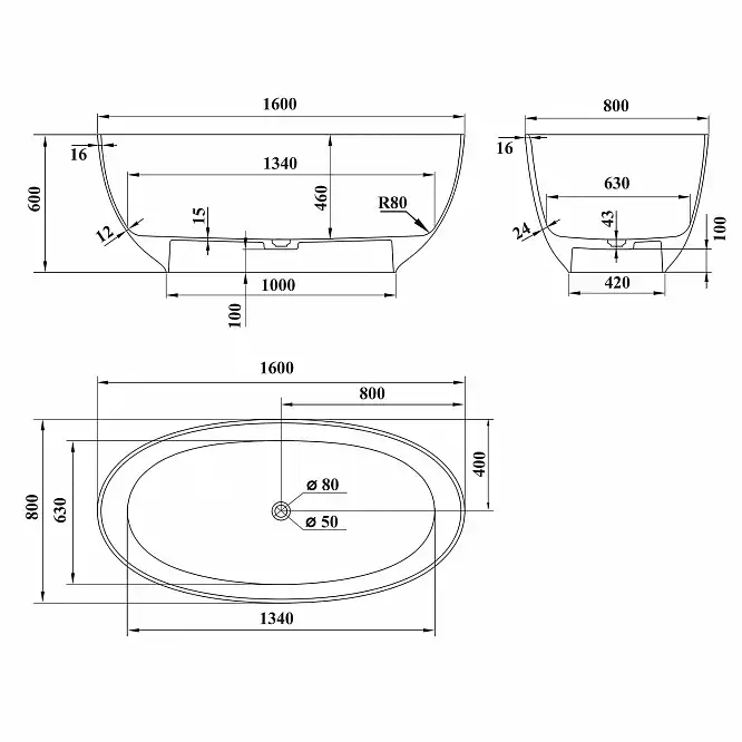 Ванна из литьевого мрамора  Aqua de Marco Caprice 160х80х60 1160WCAPR_GEL, Белая фото 13