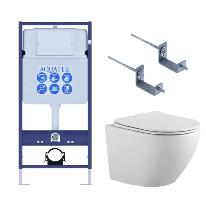 Унитаз с инсталляцией Set AQUATEK ЕВРОПА-KKI2 с сиденьем микролифт и клавишей смыва фото 1