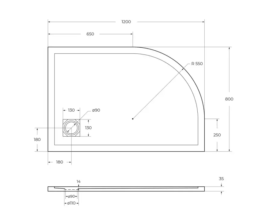 Душевой поддон BelBagno Uno 120х80 из искусственного камня TRAY-MR-UNO-RH-120/80-550-35-W-R-CR Белый фото 7