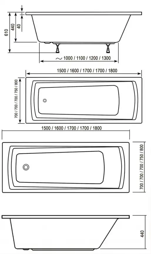 Акриловая ванна Ravak Domino Plus 160х70 C621R00000 прямоугольная, Белая фото 3