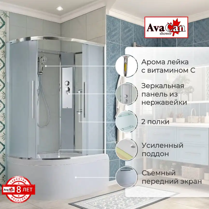 Душевая кабина AvaCan EM5811RN 110x80 см, высокий поддон, без крыши, правая фото 2