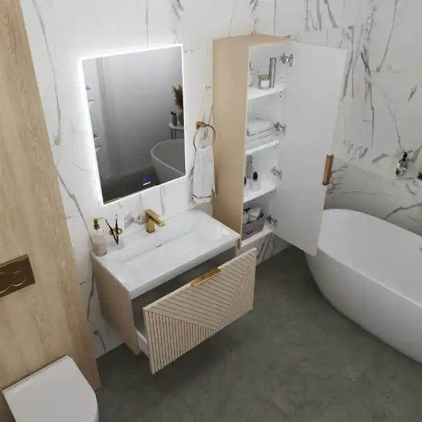 Тумба под раковину Grossman Блисс 70 подвесная, бежевый матовый (107051) фото 8