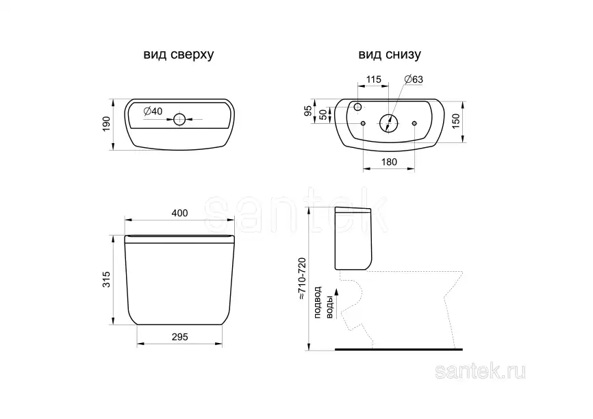 Унитаз-компакт Santek Бриз с диагональным выпуском, эконом- 1 реж., полипропилен, 1WH202569 фото 10
