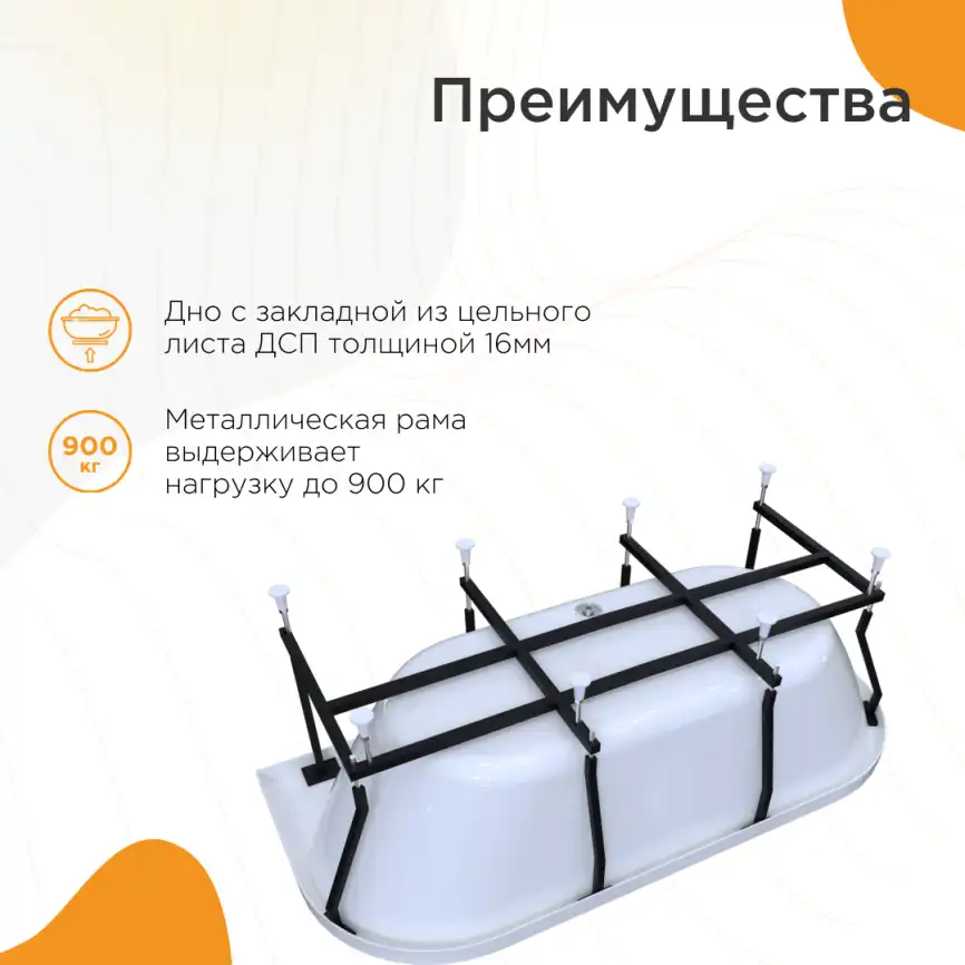 Акриловая ванна Radomir ВАЛЬС МАКСИ 180х80, рама-подставка фото 6