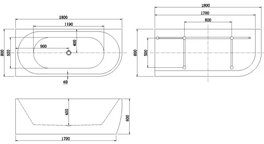 Акриловая ванна Aquanet Family Elegant A 180x80 3805-N-MW, белая матовая фото 2