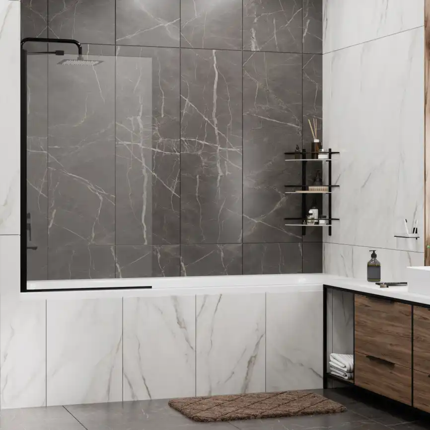 Шторка для ванны WasserKRAFT Berkel 48P 80 см, 48P01-80 BLACK Fixed, профиль Черный, стекло Прозрачное фото 3