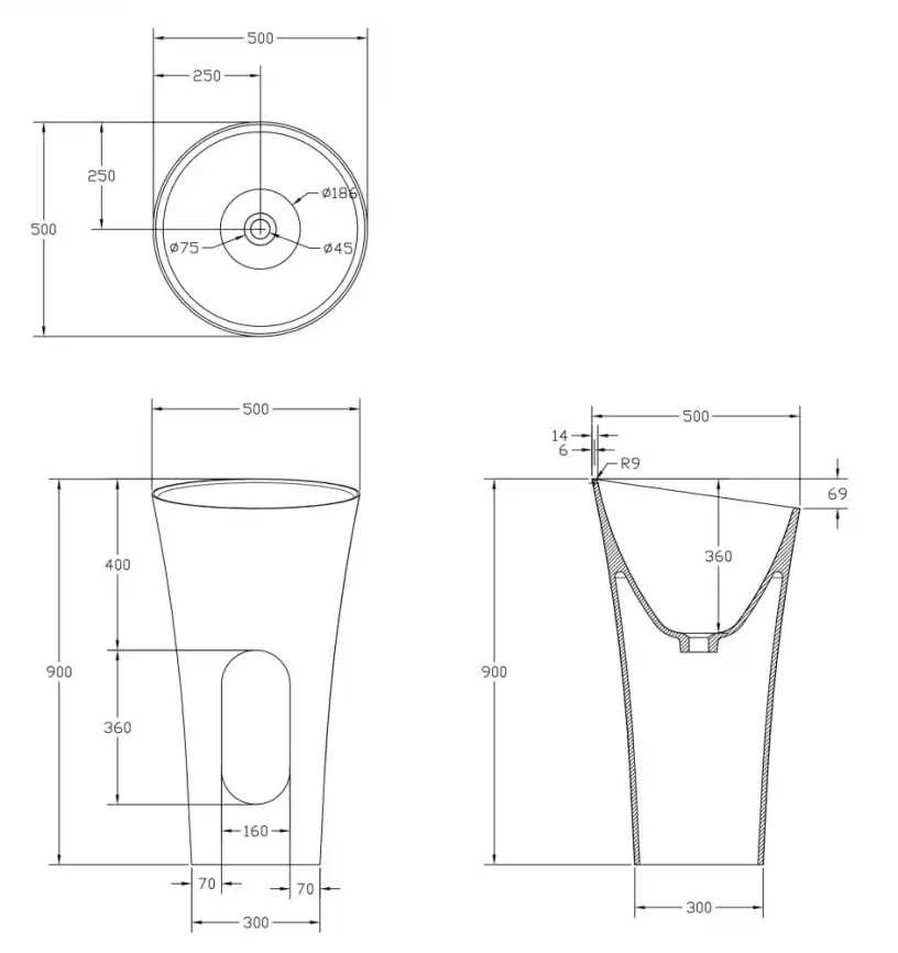 Раковина напольная ABBER STEIN 50х50х90 AS2509-H, круглая, белая матовая фото 3