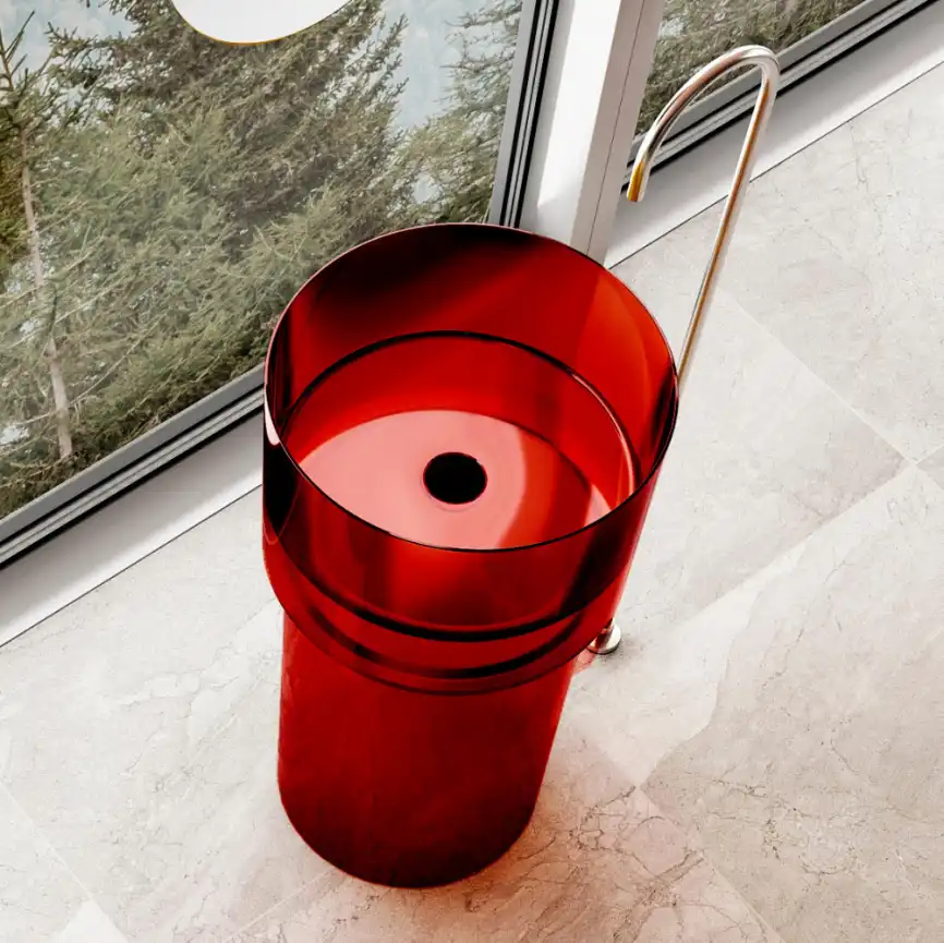 Раковина напольная ABBER KRISTALL 45х45х90 AT2701Rubin, круглая, красная фото 1