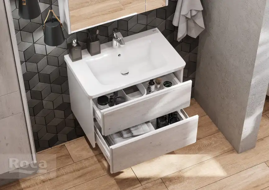 Тумбы под раковину Roca Ronda 70 ZRU9303003 подвесная, цвет, Белый матовый / Бетон фото 6