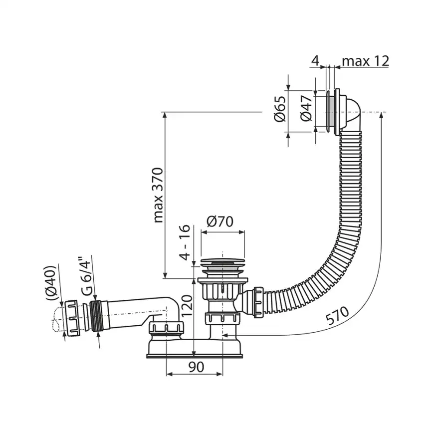 Слив-перелив для ванны AlcaPlast A505CRM, click/clack, Хром фото 2