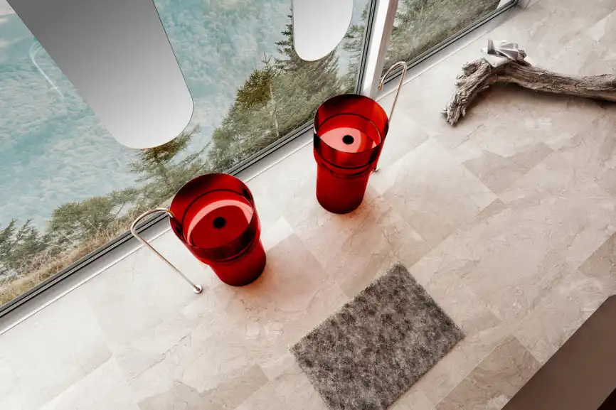 Раковина напольная ABBER KRISTALL 45х45х90 AT2701Rubin, круглая, красная фото 2