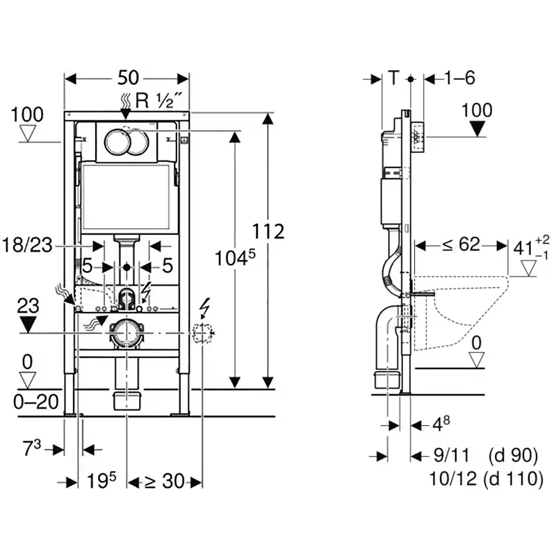 Инсталляция Geberit Delta 458.163.21.1 для унитаза с клавишей смыва Хром глянцевый фото 6