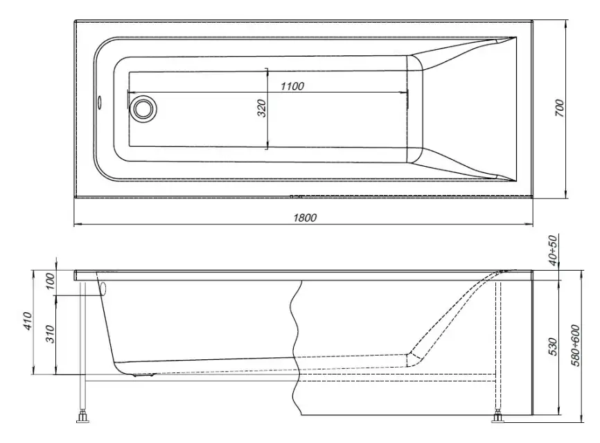 Акриловая ванна Aquanet Aura 180x70 (с каркасом), 362716 фото 2