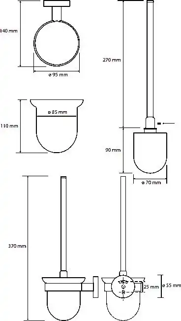 Ершик для унитаза подвесной щётка чёрная 9,5 см BEMETA AMBER Медное золото матовое 155113017 фото 2