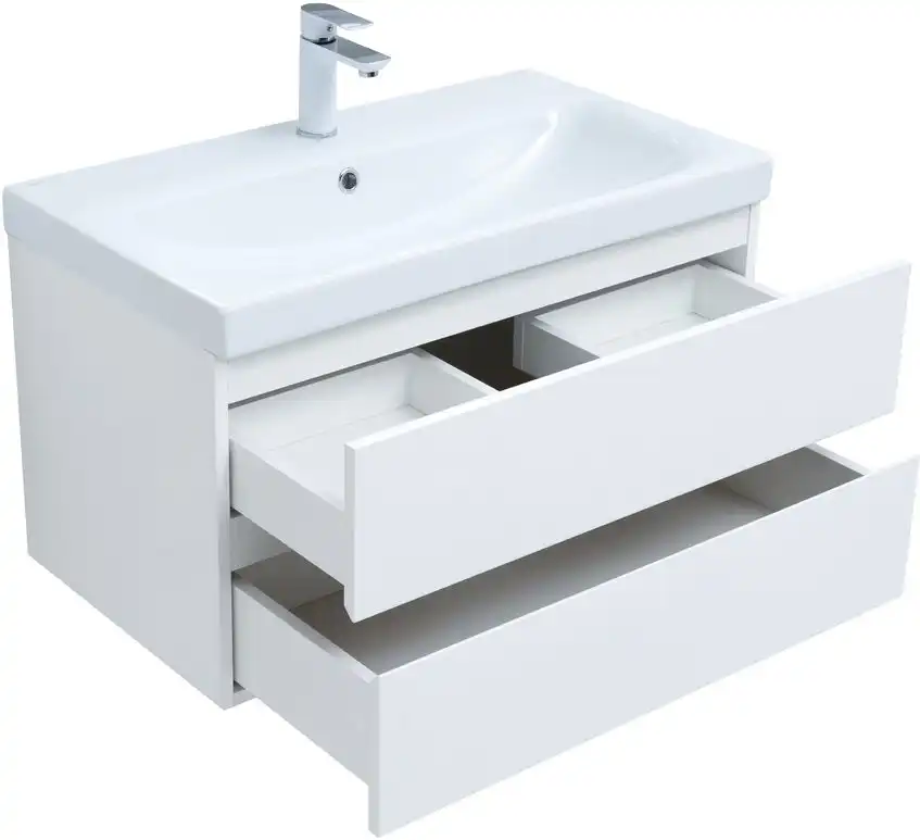 Тумба под раковину Aquanet Беркли 80 белый глянец (2 ящика) 302351 фото 2