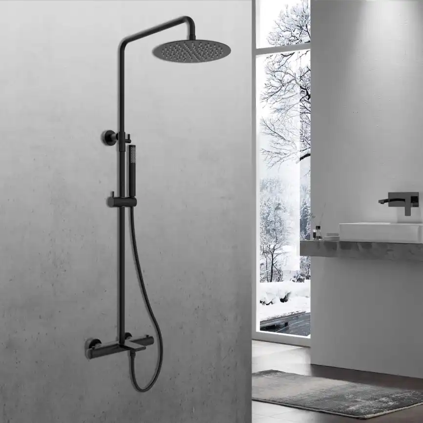 Душевая система  Vincea Vogue VSFS-1V1TMB VSFS-1V1TMB термостатическая с изливом, черный матовый фото 1