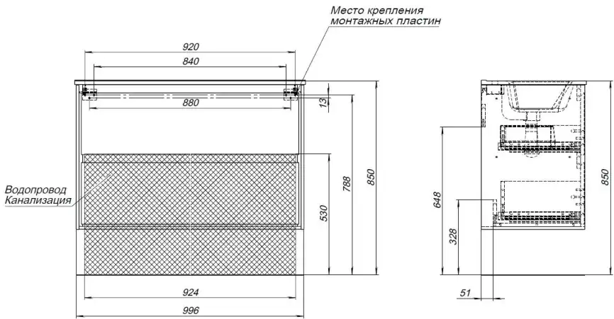 Тумба под раковину Aquanet Милан 100 дуб рошелье, подвесная, 336375 фото 3