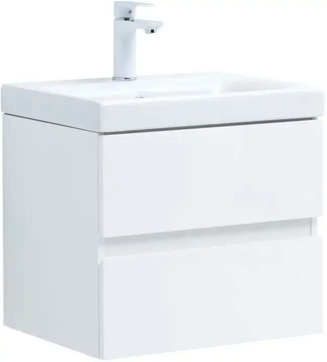 Тумба под раковину Aquanet Беркли 50 белый глянец (2 ящика) 302347 фото 1