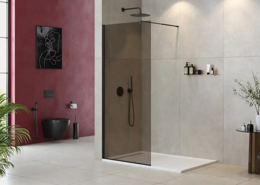 Душевая перегородка CEZARES LIBERTA-L-1-90-BR-NERO стекло Tонированная бронза, профиль Черный фото 1