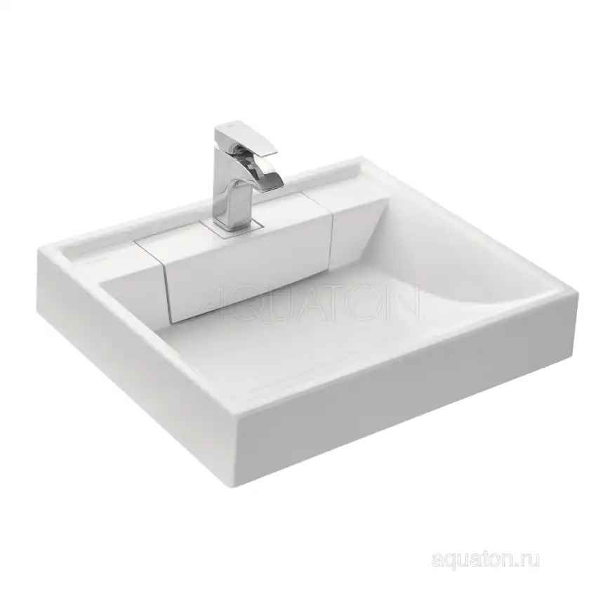 Раковина  Aquaton Рейн 60х50 1A72103KRW010  над стиральной машиной, из литьевого мрамора, Белая фото 2