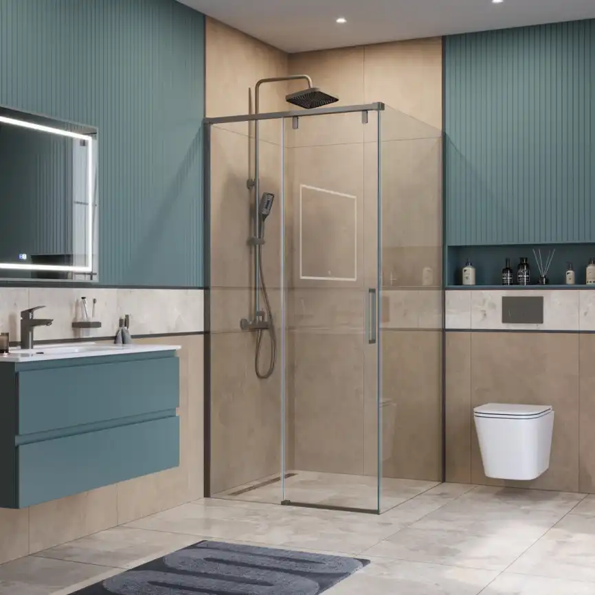 Душевой уголок BelBagno SOFT_CLOSE-1-A-1-100-C-GM стекло прозрачное, профиль Оружейная сталь фото 7