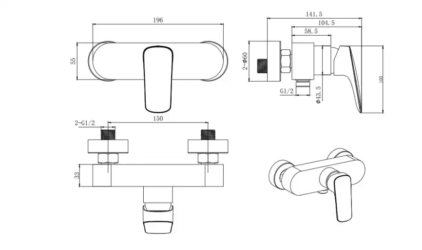 Смеситель для душа Aquatek Вега AQ1060MB, Черный матовый фото 2